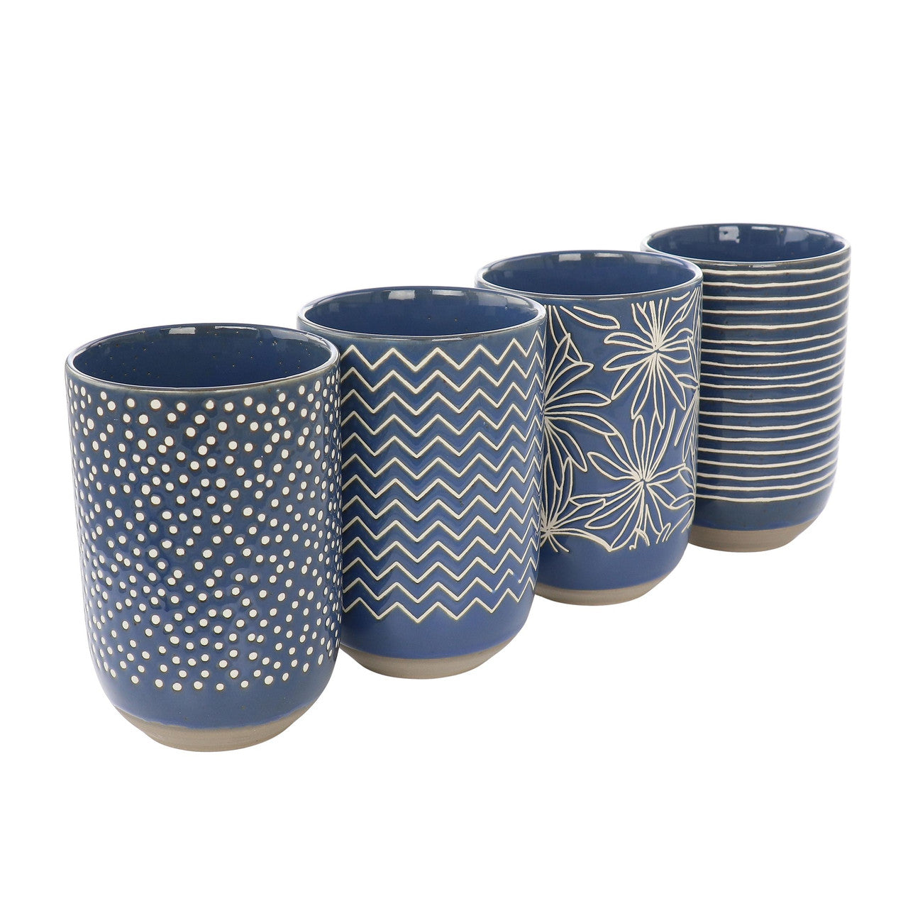 Laurie Gates Madrina 4 Piece 19 Ounce Stoneware Assorted Designs Mug Set in Blue-0