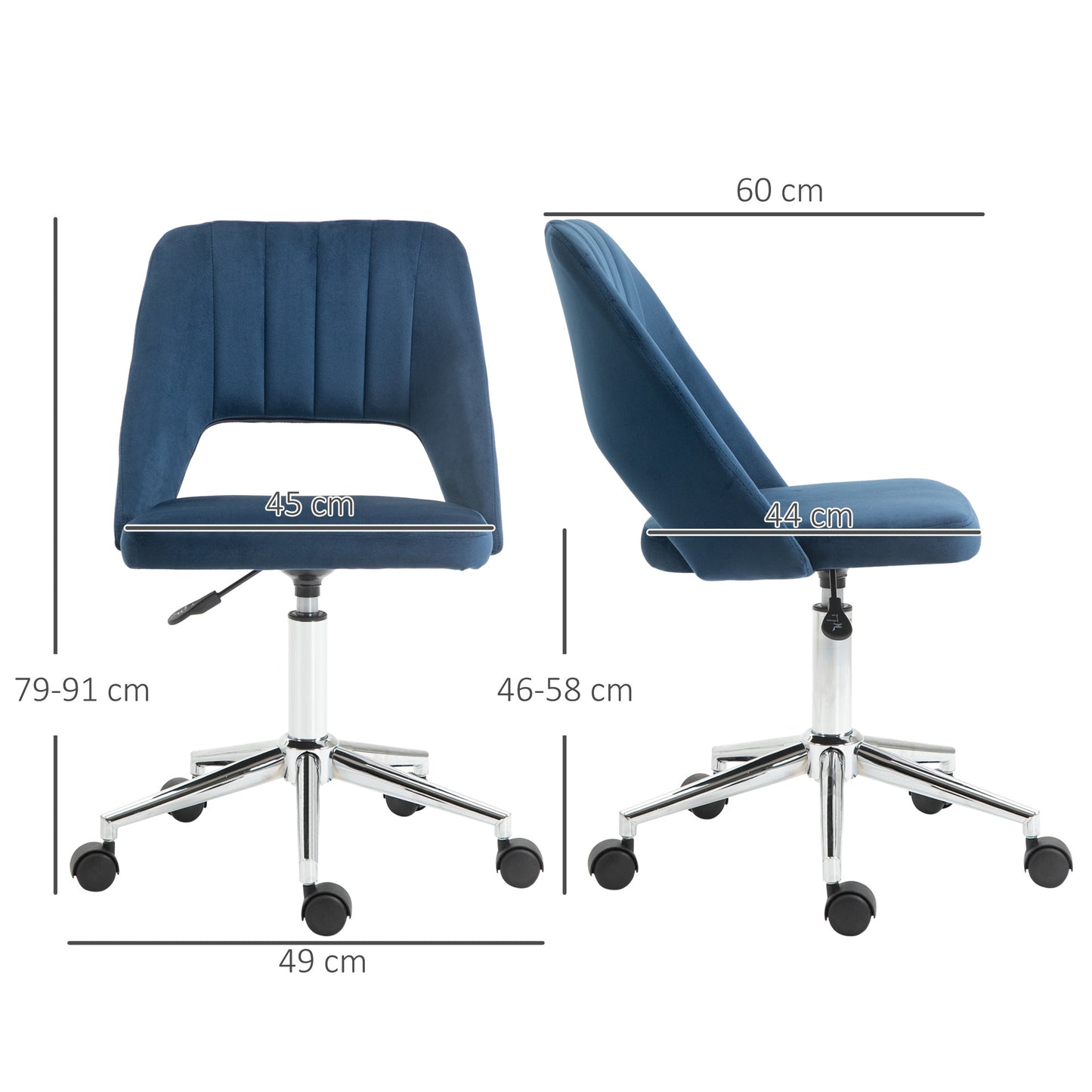 Armless Velvet-Feel Office Chair - Dark Blue-2
