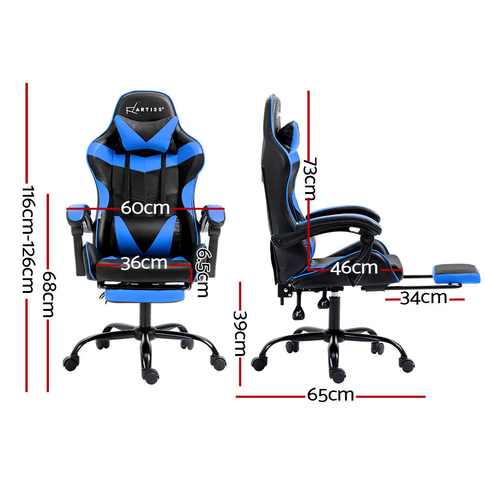 NNEDSZ Artiss Gaming Office Chair Recliner Footrest Blue-1