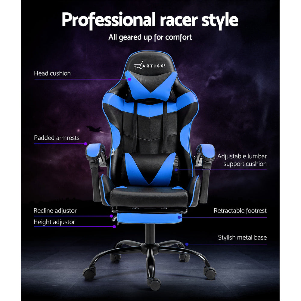 NNEDSZ Artiss Gaming Office Chair Recliner Footrest Blue-3