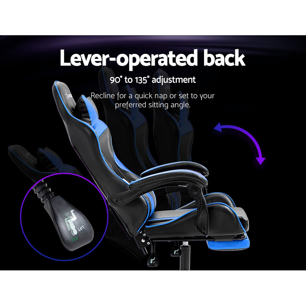 NNEDSZ Artiss Gaming Office Chair Recliner Footrest Blue-4