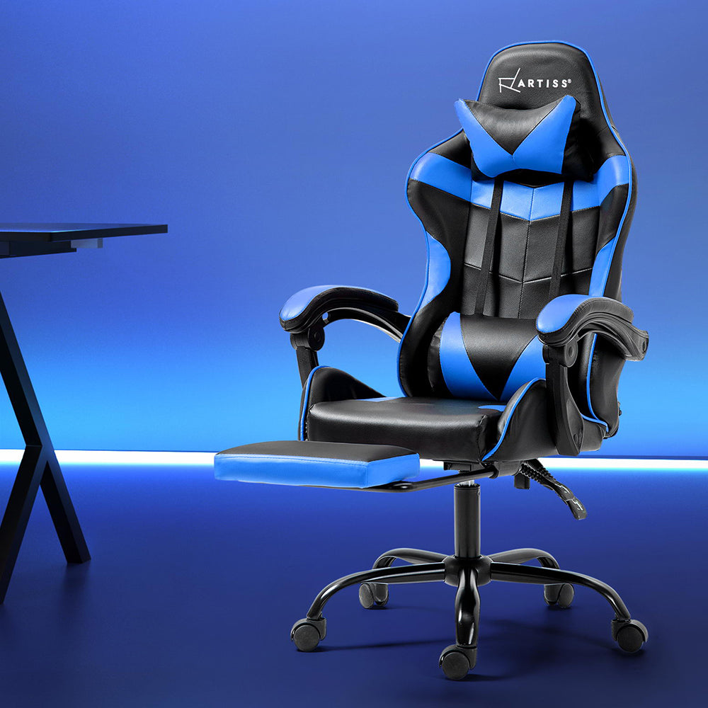 NNEDSZ Artiss Gaming Office Chair Recliner Footrest Blue-0