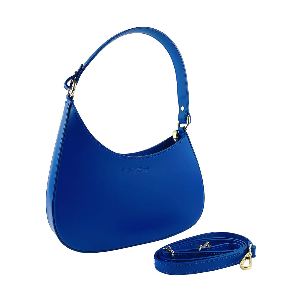 RB1013CH | Women's shoulder bag with removable shoulder strap in genuine leather, made in Italy. Attachments with shiny gold metal snap hooks - Royal Blue color - Dimensions: 28 x 6 x 25 cm + 12 (handle)-0