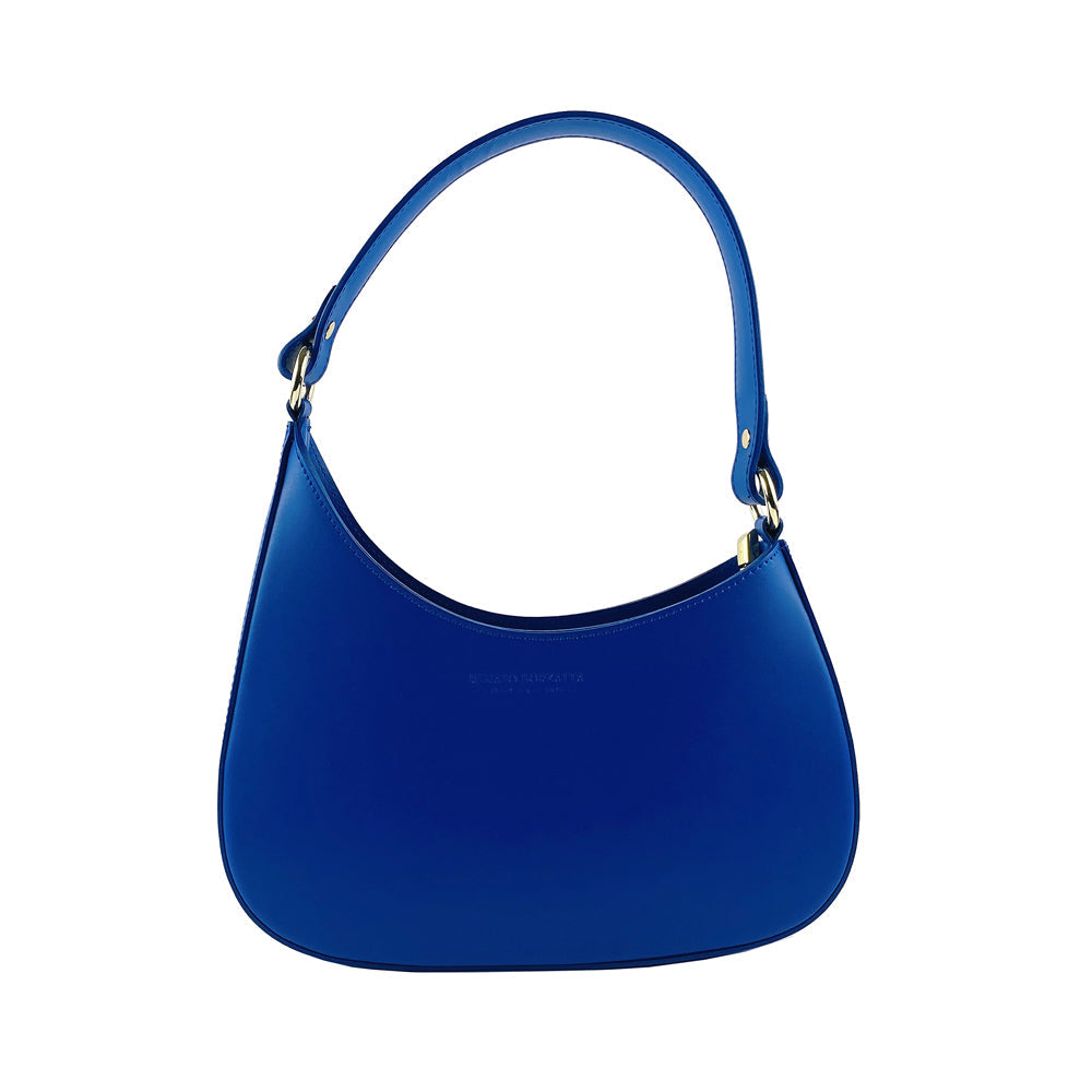 RB1013CH | Women's shoulder bag with removable shoulder strap in genuine leather, made in Italy. Attachments with shiny gold metal snap hooks - Royal Blue color - Dimensions: 28 x 6 x 25 cm + 12 (handle)-1