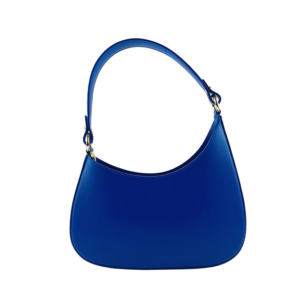 RB1013CH | Women's shoulder bag with removable shoulder strap in genuine leather, made in Italy. Attachments with shiny gold metal snap hooks - Royal Blue color - Dimensions: 28 x 6 x 25 cm + 12 (handle)-2