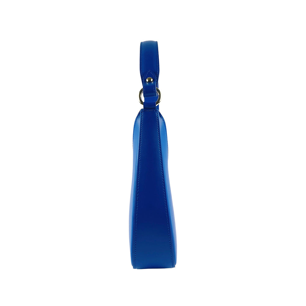 RB1013CH | Women's shoulder bag with removable shoulder strap in genuine leather, made in Italy. Attachments with shiny gold metal snap hooks - Royal Blue color - Dimensions: 28 x 6 x 25 cm + 12 (handle)-3