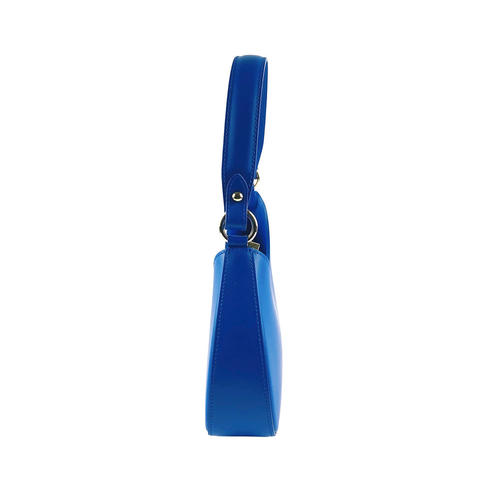 RB1013CH | Women's shoulder bag with removable shoulder strap in genuine leather, made in Italy. Attachments with shiny gold metal snap hooks - Royal Blue color - Dimensions: 28 x 6 x 25 cm + 12 (handle)-4