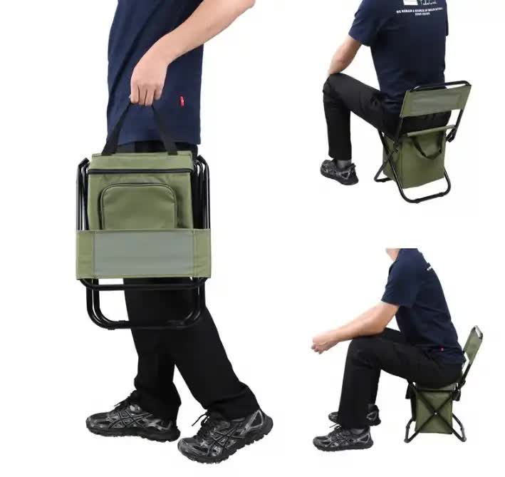 NNEDSZ Blue Portable 3-in-1 Folding Camping Chair with Storage Bag, Backrest, and Insulated Cooler for Outdoor Fishing, Hiking, and Picnics-4