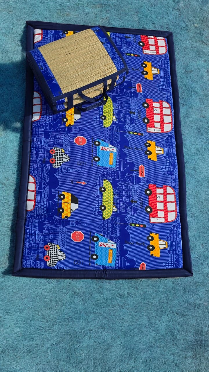 Elegant Blue Foldable Mat with Cartoon Design| Comfortable and Durable Mat for Perfect Home-0