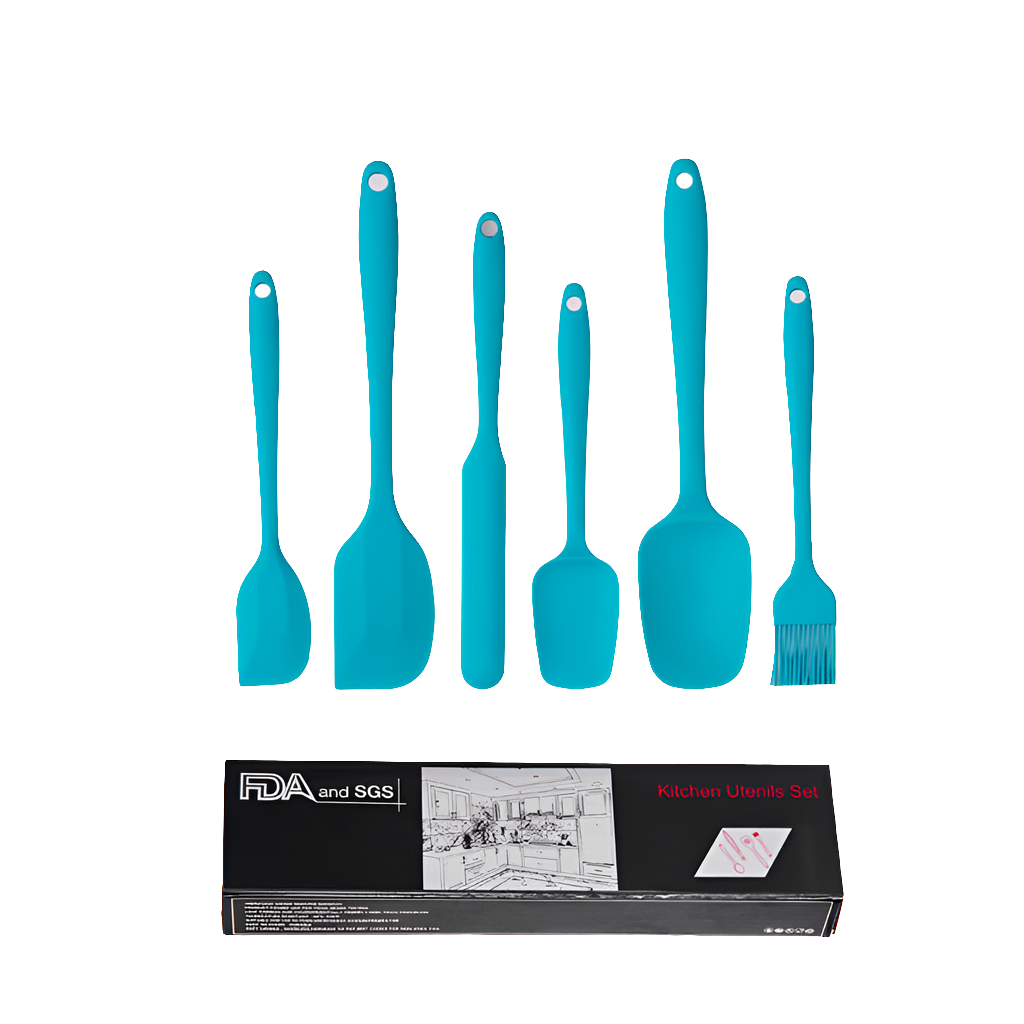 NNEDSZ 6-Piece Silicone Kitchen Utensil Set - Heat Resistant Baking Tools with Spatulas, Spoon, and Brush (Blue)(2 set/12PCS)