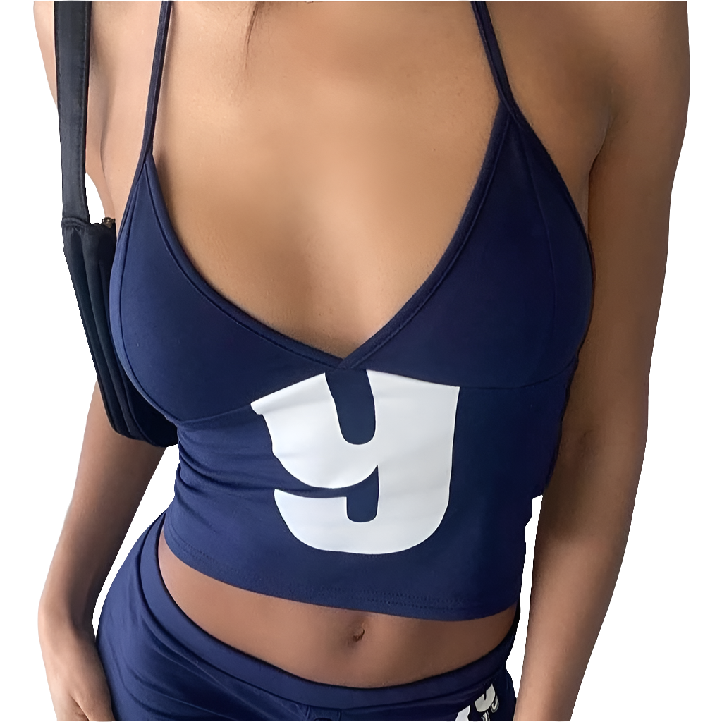Alphabet Digital Printing Slim Fit Hanging Neck Lacing Strap, Fashionable Nightclub Style, Summer and Autumn, Y2K, New