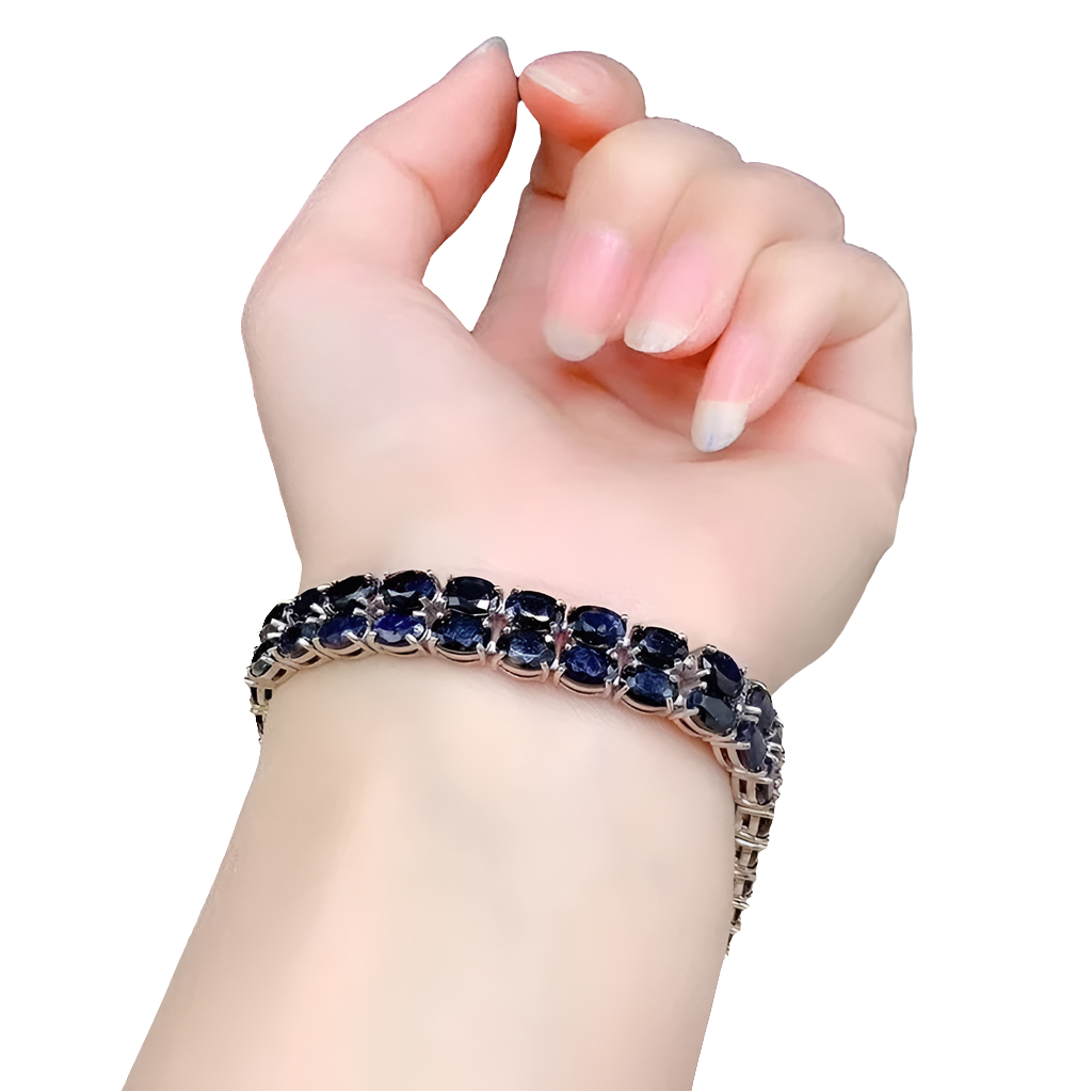 Natural Sapphire Bracelet Women's Party Bracelet High Quality 4* 6mm Blue Gemstone 925 Silver Band Certificate