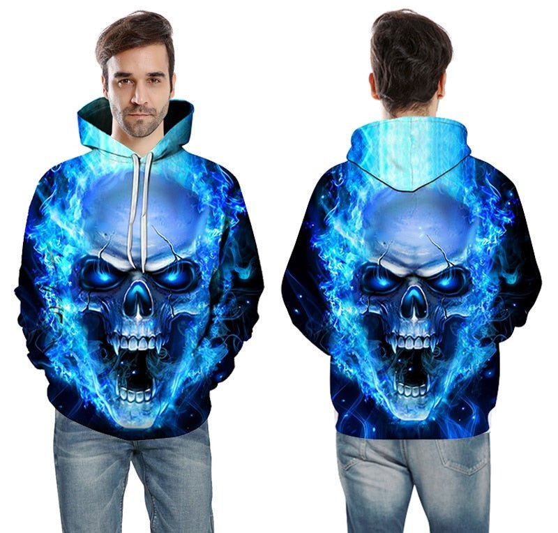 Blue Flame Skull Hoodies 3D Sweatshirts Men Women Hooded Loose Tracksuits Autumn Winter Coat Streetwear Funny Jackets Hoodie-3