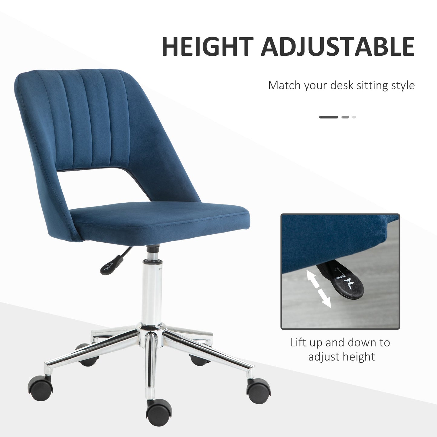 Armless Velvet-Feel Office Chair - Dark Blue-3