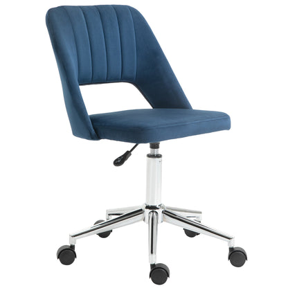 Armless Velvet-Feel Office Chair - Dark Blue-0