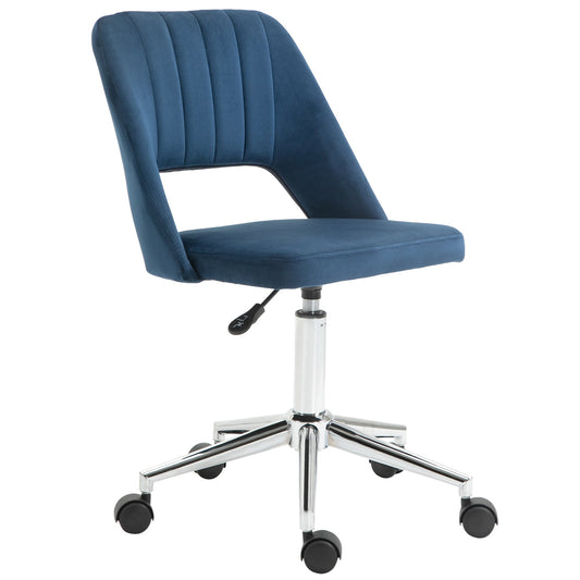 Armless Velvet-Feel Office Chair - Dark Blue-0