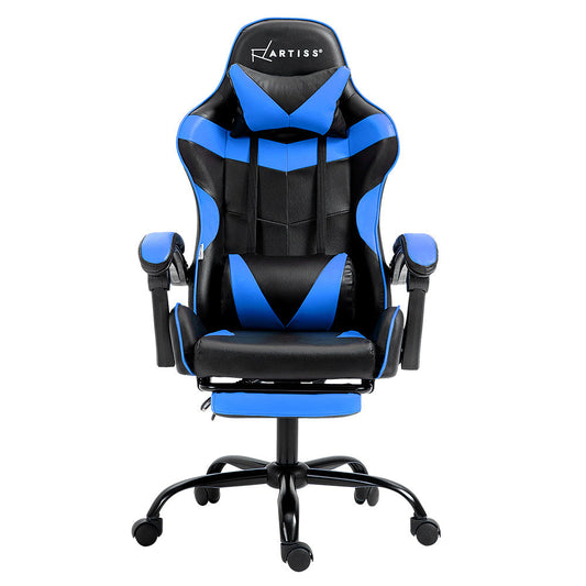 NNEDSZ Artiss Gaming Office Chair Recliner Footrest Blue-2