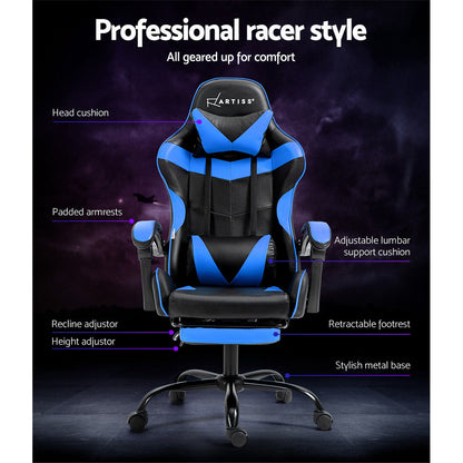 NNEDSZ Artiss Gaming Office Chair Recliner Footrest Blue-3