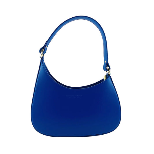 RB1013CH | Women's shoulder bag with removable shoulder strap in genuine leather, made in Italy. Attachments with shiny gold metal snap hooks - Royal Blue color - Dimensions: 28 x 6 x 25 cm + 12 (handle)-1