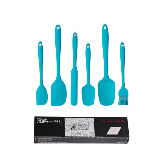 NNEDSZ 6-Piece Silicone Kitchen Utensil Set - Heat Resistant Baking Tools with Spatulas, Spoon, and Brush (Blue)(2 set/12PCS)-0