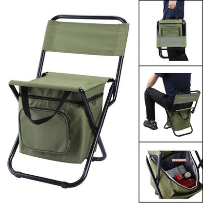 NNEDSZ Blue Portable 3-in-1 Folding Camping Chair with Storage Bag, Backrest, and Insulated Cooler for Outdoor Fishing, Hiking, and Picnics-1