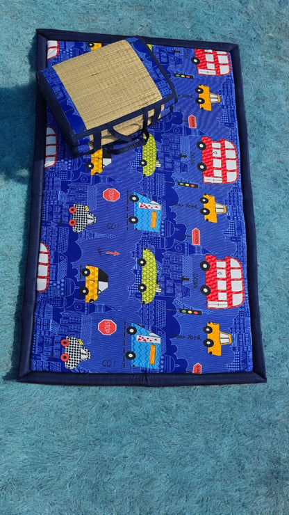 Elegant Blue Foldable Mat with Cartoon Design| Comfortable and Durable Mat for Perfect Home-0