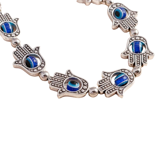 Hamsa Hand Fatima Evil Eye Bracelets for Women Jewelry Vintage Bohemian Natural Stone Beads Deep Blue Charm Bangles