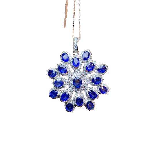 ZECAA S925 Sterling Silver Blue Sapphire Pendant Natural Blue Sapphire Gemstone 3*4mm Lady Blue Sapphire Pendant Jewelry