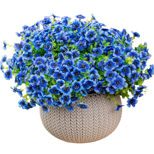 6 bunches of blue cloth daisies with eucalyptus, low maintenance realistic garden decoration for porches, patios, patios