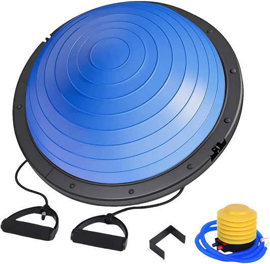 Balance Ball Trainer, 26 inch Half Exercise Ball with Resistance Bands, Home Gym Full Body Workout Equipment, Blue