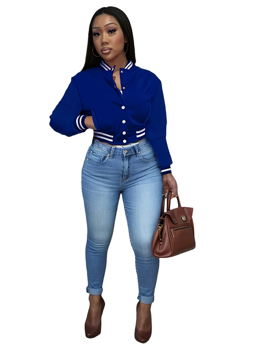 Spring and Autumn European and N Women's Pure Color Jacket Single-breasted Baseball Jacket Jacket