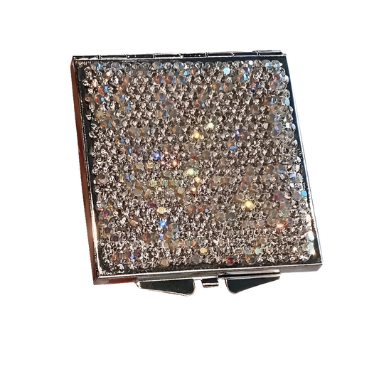 Small square folding double-sided mini makeup mirror artificial diamond with makeup mirror