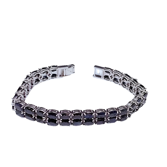 Natural Sapphire Bracelet Women's Party Bracelet High Quality 4* 6mm Blue Gemstone 925 Silver Band Certificate