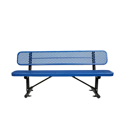 Durable 6ft Blue Steel Outdoor Bench with Backrest
