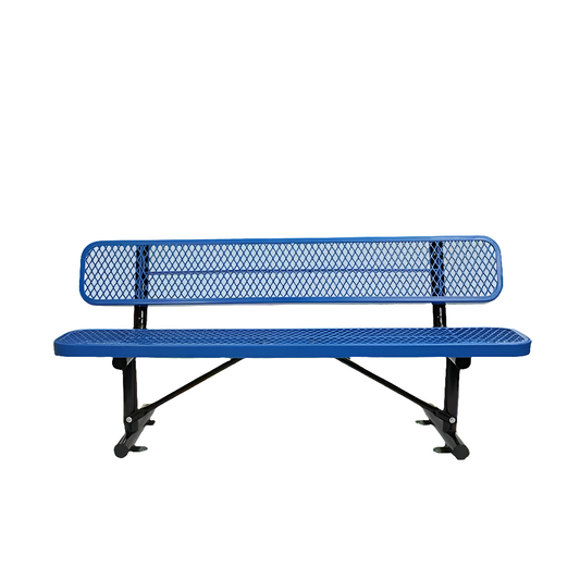 Durable 6ft Blue Steel Outdoor Bench with Backrest