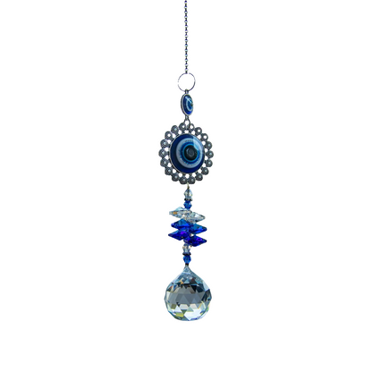 Blue-Eyed Crystal Wind Chimes Demon Evil Eye Suncatcher Prism Shaped Pendant Decoration for Home Garden Art Craft Hanging