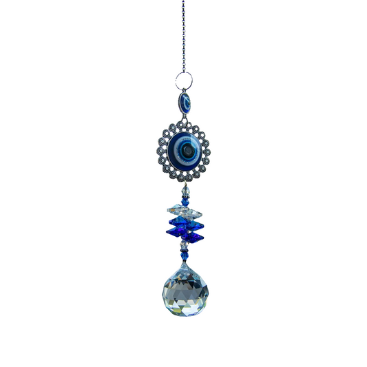 Blue-Eyed Crystal Wind Chimes Demon Evil Eye Suncatcher Prism Shaped Pendant Decoration for Home Garden Art Craft Hanging