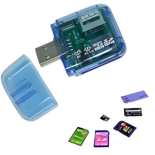 Blue New USB 2.0 ALL in One Memory Card Reader for Micro SD/MMC/SDHC/TF/M2/MS
