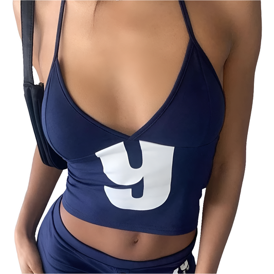 Alphabet Digital Printing Slim Fit Hanging Neck Lacing Strap, Fashionable Nightclub Style, Summer and Autumn, Y2K, New