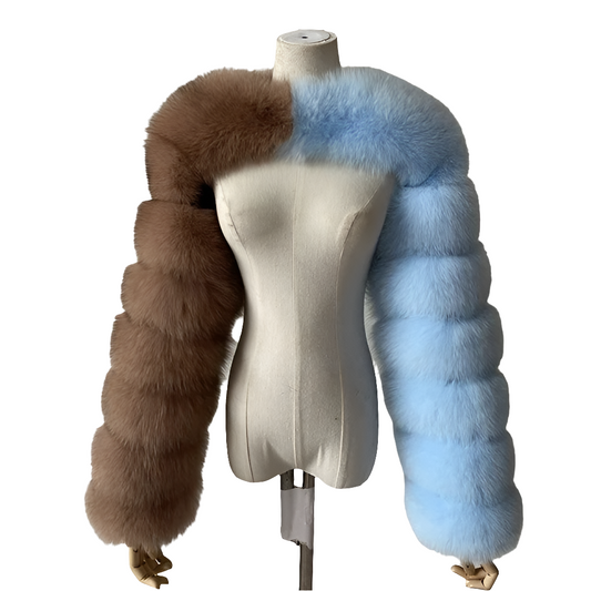 DEAT Fashion Women's Faux Fur Vintage O-neck Long Sleeve Splicing Contrasting Colors Coat Female Tide Spring 2025 New 17A4203