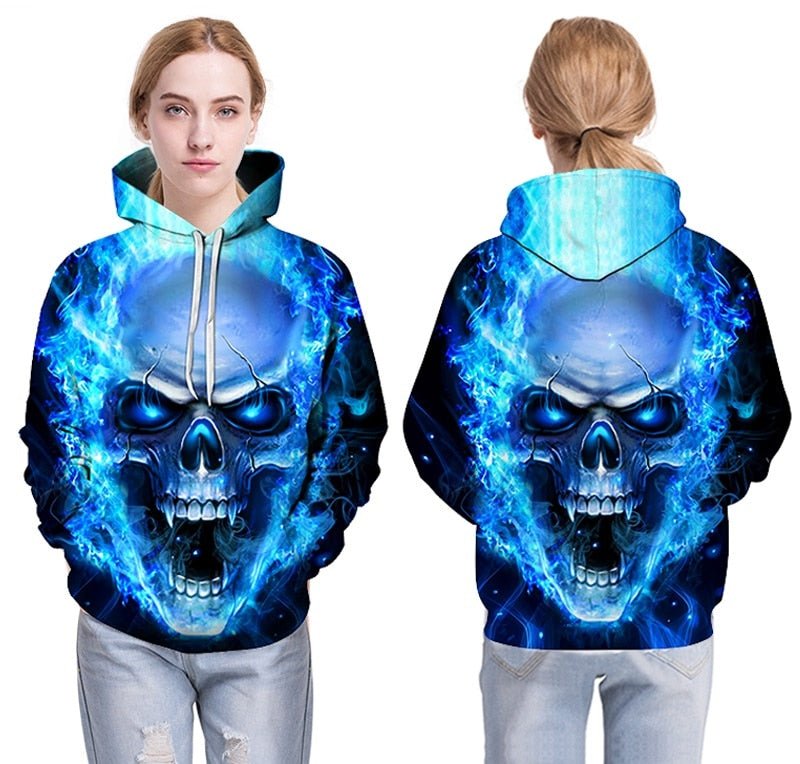 Blue Flame Skull Hoodies 3D Sweatshirts Men Women Hooded Loose Tracksuits Autumn Winter Coat Streetwear Funny Jackets Hoodie-4